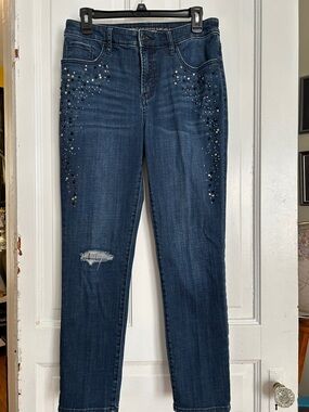 Chico's Dark Blue Skinny Jeans with Stud Embellishment